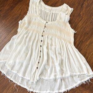 Free People Cream Button-Front Blouse